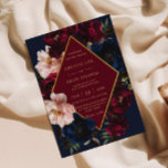 Burgundy Blush Dark Navy Blue Floral Gold Hochzeit Einladung<br><div class="desc">Personalisieren Sie diese elegante Hochzeitseinladung einfach und schnell. Klicken Sie einfach auf die Schaltfläche Bearbeiten mit Entwurfswerkzeugen,  um den Text zu bearbeiten,  Schriftart und Schriftart zu ändern. Die Blume sind sehr realistisch,  die Bronze blütig und die Anemonenblüten blass. Matching-Elemente im Speicher verfügbar. c) Somerset Fine Paperie</div>