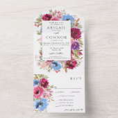 Burgundy Blush Dusty Blue Elegante All In One Einladung (Innen Boden)