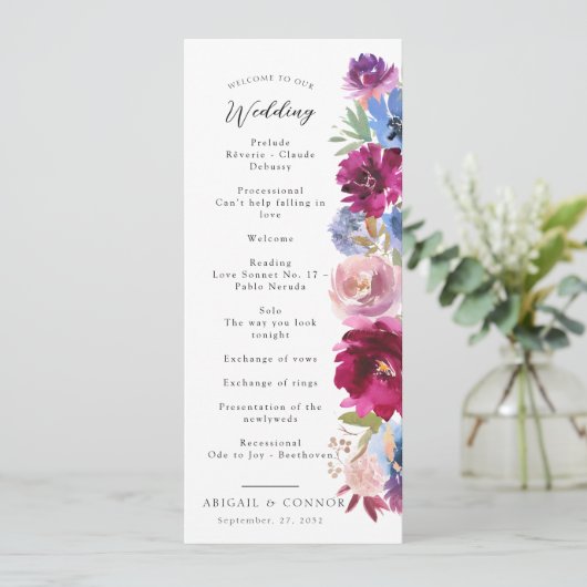 Burgundy Blush Dusty Blue Elegante Programm (Stehend Vorderseite)