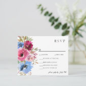 Burgundy Blush Dusty Blue Elegante RSVP Karte (Stehend Vorderseite)