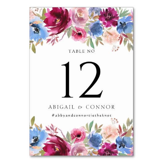 Burgundy Blush Dusty Blue Elegante Tischnummer (Vorderseite)