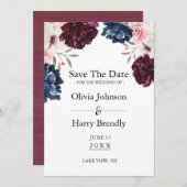 Burgundy Blush Elegante Blumen Save the Date (Vorne/Hinten)