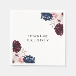 Burgundy Blush Elegante Blumenhochzeit Serviette