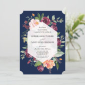 Burgundy Blush Elfenbein Dark Blue Wedding Einladung (Stehend Vorderseite)