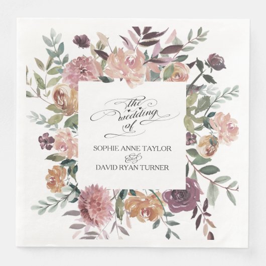 Burgundy Blush Elfenbeinblumenzeremonie Serviette (Vorderseite)