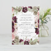 Burgundy Blush Fall Foliage Elegante Hochzeit Einladung (Stehend Vorderseite)