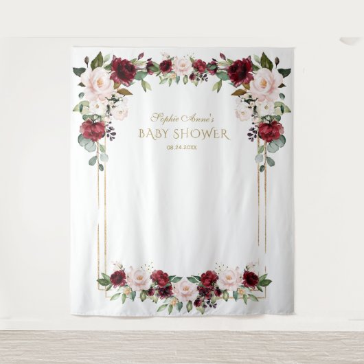 Burgundy Blush Floral Baby Showroom Foto Prop Wandteppich (Vorderseite)