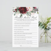 Burgundy Blush Floral Brautparty Feud Game (Stehend Vorderseite)