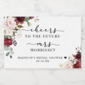 Burgundy Blush Floral Brautparty Gevor Schaumweinetikett (Einzelnes Label)