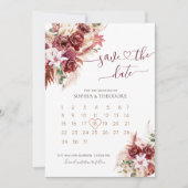 Burgundy & Blush Floral Calendar Save The Date (Vorderseite)