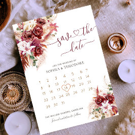 Burgundy & Blush Floral Calendar Save The Date