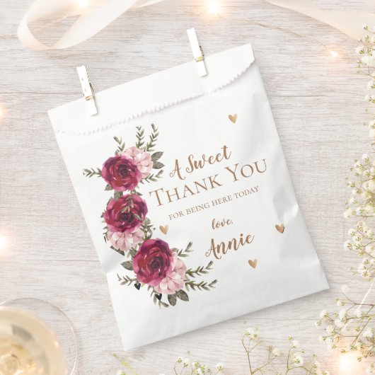 Burgundy Blush Floral Danke Brautparty Geschenk Geschenktütchen (Ausgeschnitten)