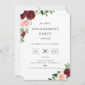 Burgundy Blush Floral Engagement Party Einladung (Vorderseite)