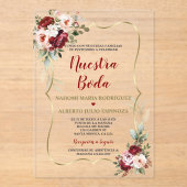 Burgundy Blush Floral Fall Spanish Nuestra Boda Acryleinladungen (Vorderseite)