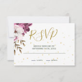 Burgundy Blush Floral Gold Eleganter Chic RSVP Karte (Vorderseite)