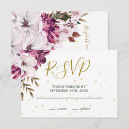 Burgundy Blush Floral Gold Eleganter Chic RSVP Karte