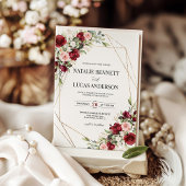 Burgundy Blush Floral Gold Geometric Wedding Einladung