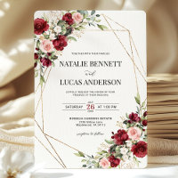 Burgundy Blush Floral Gold Geometric Wedding