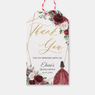 Burgundy Blush Floral Gold Quinceañera Vielen Dank Geschenkanhänger