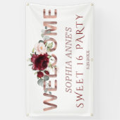 Burgundy Blush Floral Gold Sweet !6 Begrüßungsunte Banner (Vertikal)