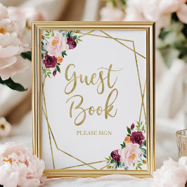 Burgundy Blush Floral Guest Book Sign Poster
