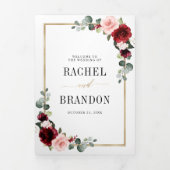 Burgundy Blush Floral Modern Geometric Wedding Tri Dreifach Gefaltete Ankündigung (Cover)
