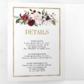 Burgundy Blush Floral Modern Geometric Wedding Tri Dreifach Gefaltete Ankündigung (Innen Erste Seite)
