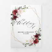 Burgundy Blush Floral Modern Geometric Wedding Tri Dreifach-gefaltete Programmkarte (Cover)