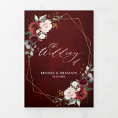 Burgundy Blush Floral Modern Geometric Wedding Tri Dreifach-gefaltete Programmkarte (Cover)