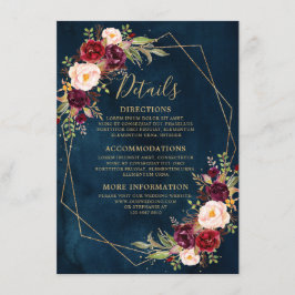 Burgundy Blush Floral Moderne geometrische Details Begleitkarte