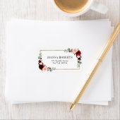 Burgundy Blush Floral Moderne geometrische Hochzei Adressaufkleber (Insitu)