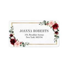 Burgundy Blush Floral Moderne geometrische Hochzei Adressaufkleber