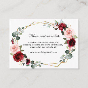 Burgundy Blush Floral Moderne geometrische Hochzei Begleitkarte