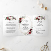 Burgundy Blush Floral Moderne geometrische Hochzei Dreifach-gefaltete Programmkarte (Innenseite)