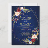 Burgundy Blush Floral Moderne geometrische Hochzei Einladung (Vorderseite)