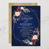 Burgundy Blush Floral Moderne geometrische Hochzei Einladung (Vorne/Hinten)