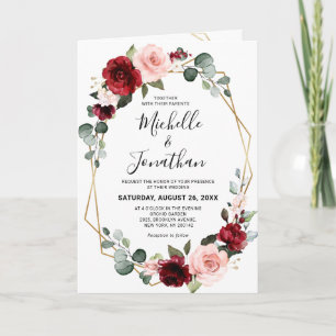 Burgundy Blush Floral Moderne geometrische Hochzei Einladung
