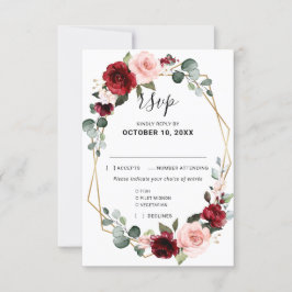 Burgundy Blush Floral Moderne geometrische Hochzei RSVP Karte
