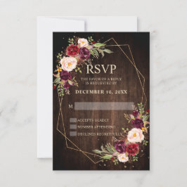 Burgundy Blush Floral Moderne geometrische Hochzei RSVP Karte