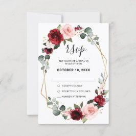 Burgundy Blush Floral Moderne geometrische Hochzei RSVP Karte