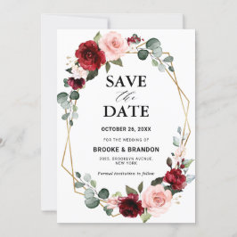 Burgundy Blush Floral Moderne geometrische Hochzei Save The Date