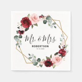 Burgundy Blush Floral Moderne geometrische Hochzei Serviette