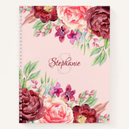 Burgundy Blush Floral Monogramm Personalisierter N Notizblock