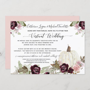 Burgundy Blush Floral Pumpkin Virtual Wedding Einladung