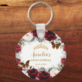 Burgundy Blush Floral Quinceañera Crown Butterfly Schlüsselanhänger (Vorderseite)