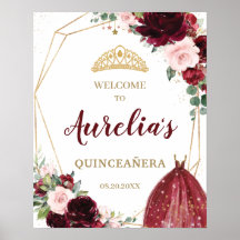 Burgundy Blush Floral Quinceañera Tiara Willkommen