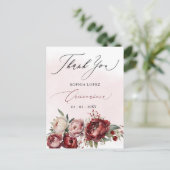 Burgundy Blush Floral Quinceañera Vielen Dank Postkarte (Stehend Vorderseite)
