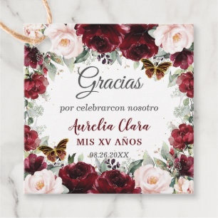 Burgundy Blush Floral Quinceñera Butterfliegen Geschenkanhänger