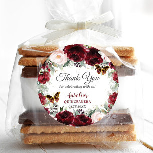 Burgundy Blush Floral Quinceñera Butterfliegen Runder Aufkleber