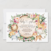 Burgundy Blush Floral Safari Jungle Baby Dusche Einladung (Vorderseite)